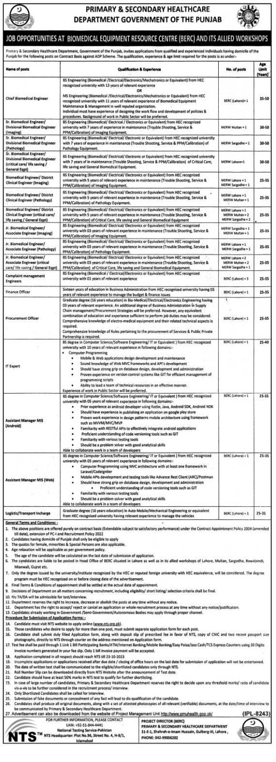 Multiple Jobs At Primary and Secondary Healthcare Department October 2023