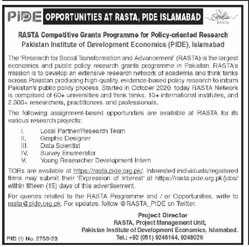 Job Opportunities at Pakistan Institute of Development Economics PIDE November 2023